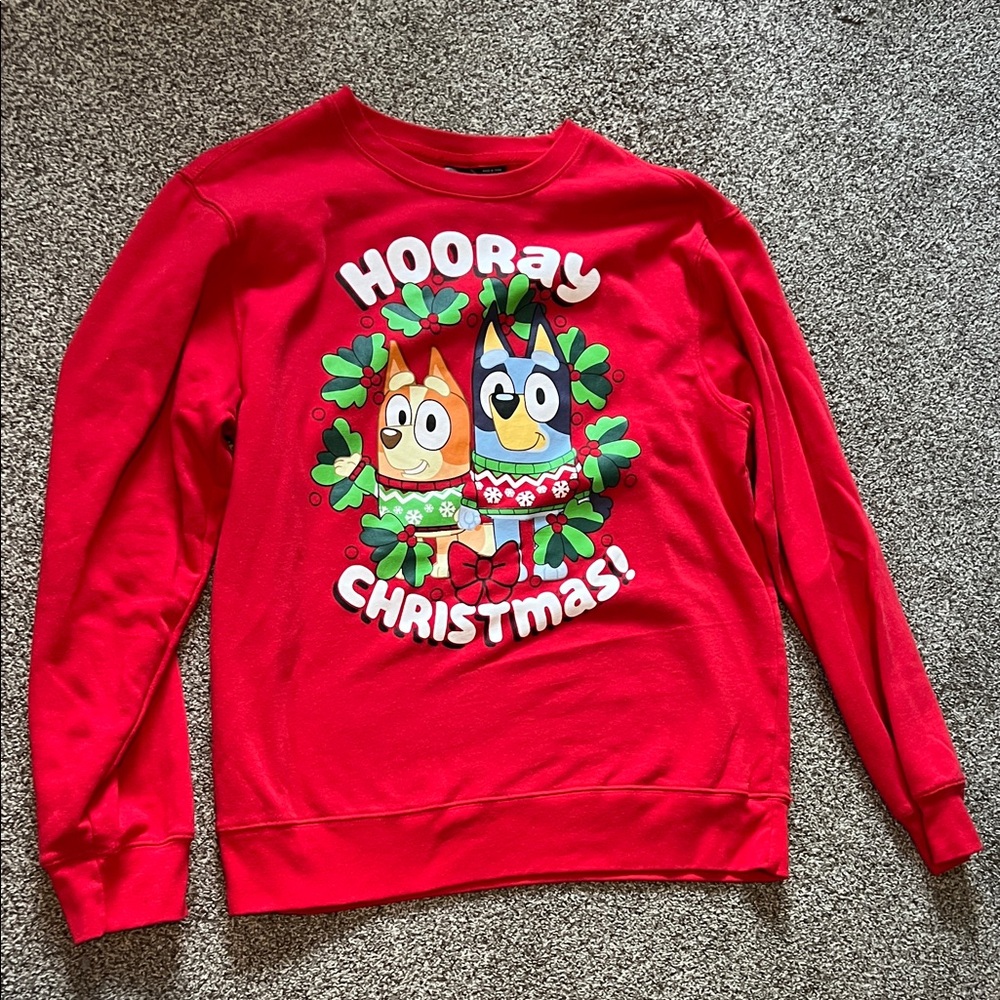 NEW Condition super soft fleece Bluey & Bingo ‘Hooray Christmas’ Sweatshirt